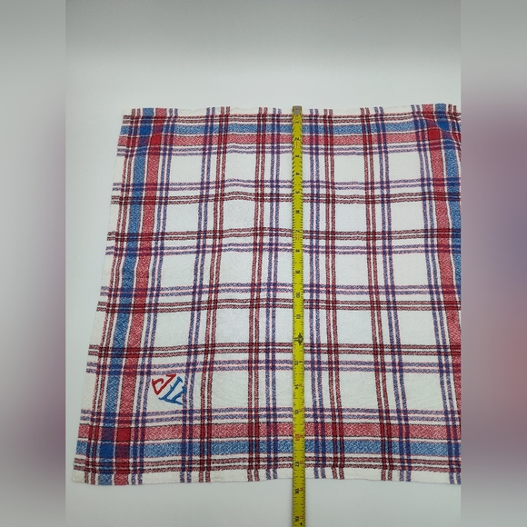 Vintage 1950s French Plaid Napkins Set 6 JV Monogram Red White Blue - Picture 4 of 5
